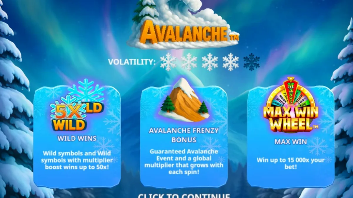 Pemandangan pegunungan bersalju dengan karakter yeti dalam slot Avalanche
